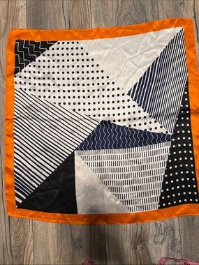 Navy & Orange Geometric 100%Silk-Scarf